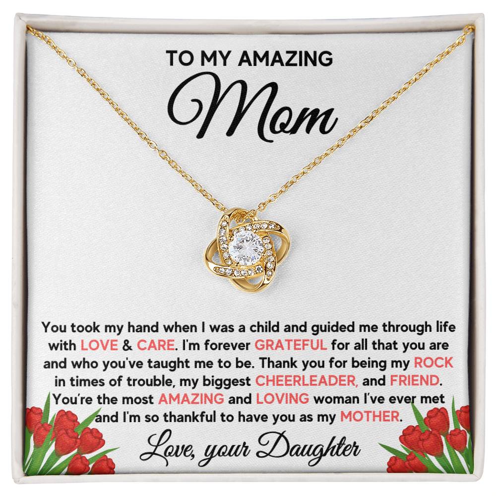 Mom - Most Amazing and Loving Woman - Love Knot Necklace