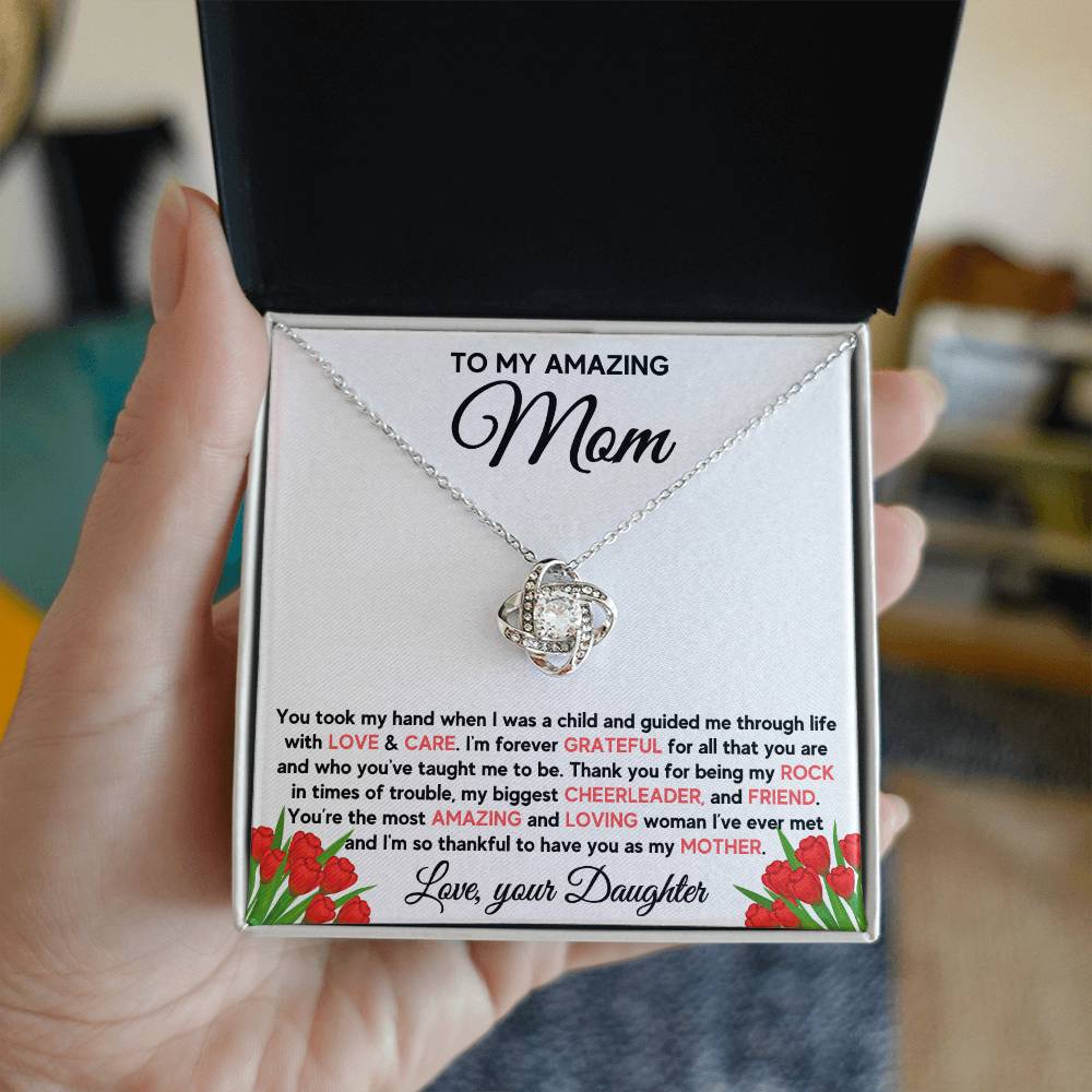 Mom - Most Amazing and Loving Woman - Love Knot Necklace