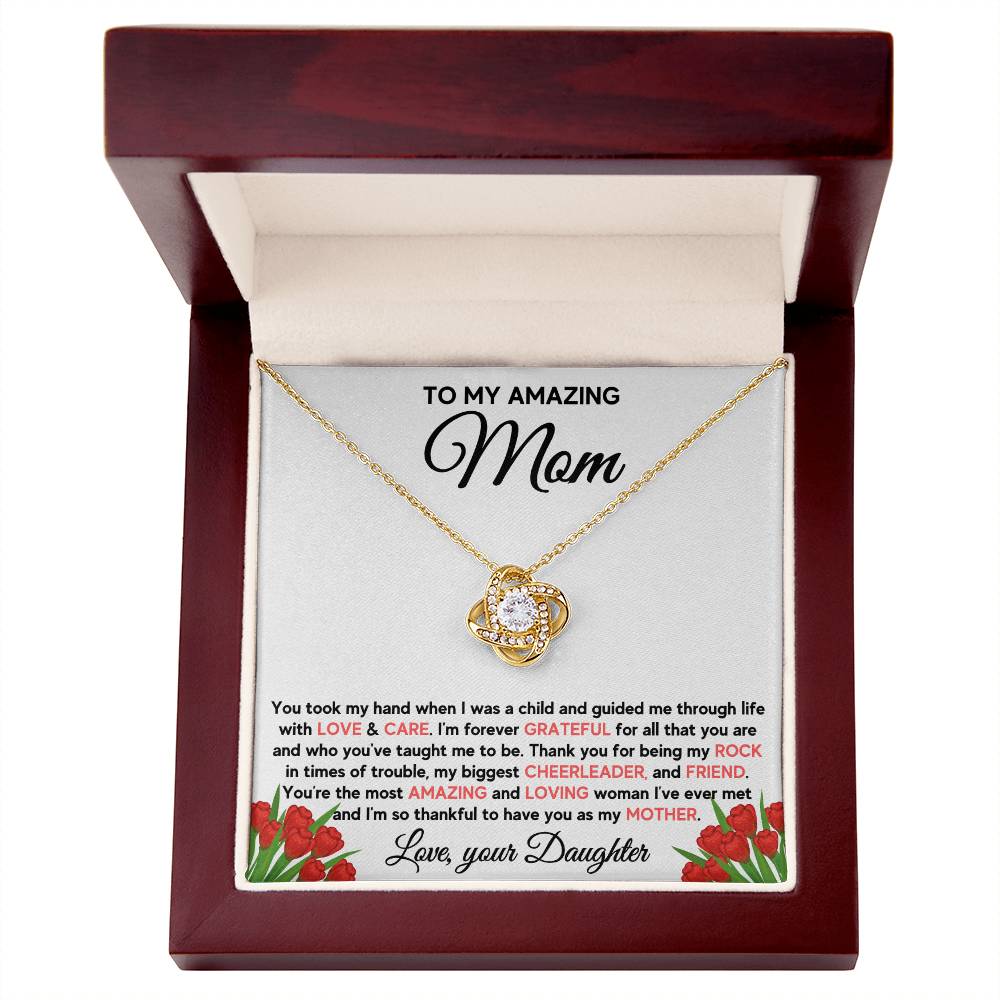 Mom - Most Amazing and Loving Woman - Love Knot Necklace