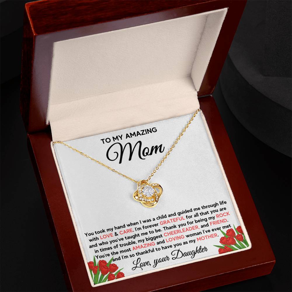 Mom - Most Amazing and Loving Woman - Love Knot Necklace